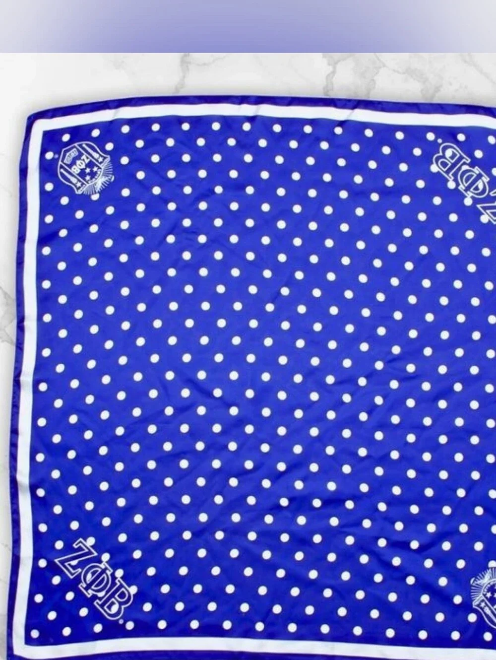 ZPB Blue and White Polka Dot Square Sorority Scarf